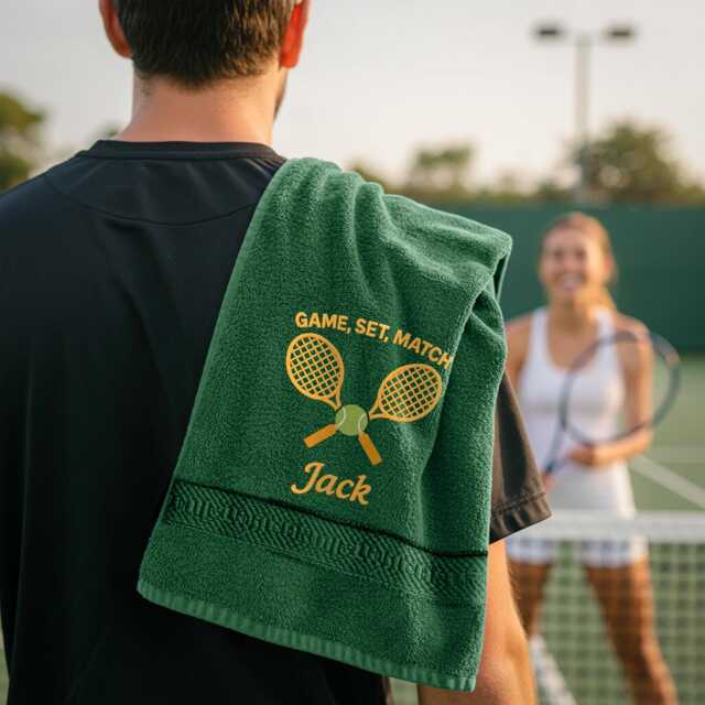 Personalised Hand Tennis Towel - 100% Cotton Custom Embroidered Name in Game Set Match Design Sports - image 1