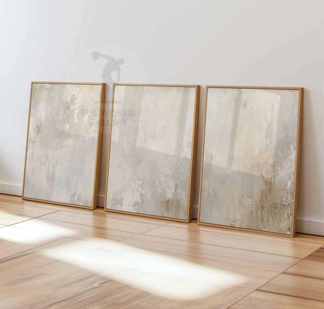 Set Of 3 Abstract Prints, Neutral Posters, Beige White Wall Art, Soft Tones Decor, Minimalist Bedroom Living Room Art - image 1