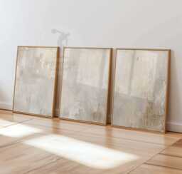 Set Of 3 Abstract Prints, Neutral Posters, Beige White Wall Art, Soft Tones Decor, Minimalist Bedroom Living Room Art - thumbnail 1