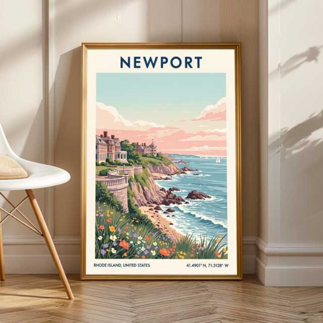 Newport Cliffs Poster - Rhode Island Wall Art Us State Gift For Traveller Usa Travel Print America - image 1