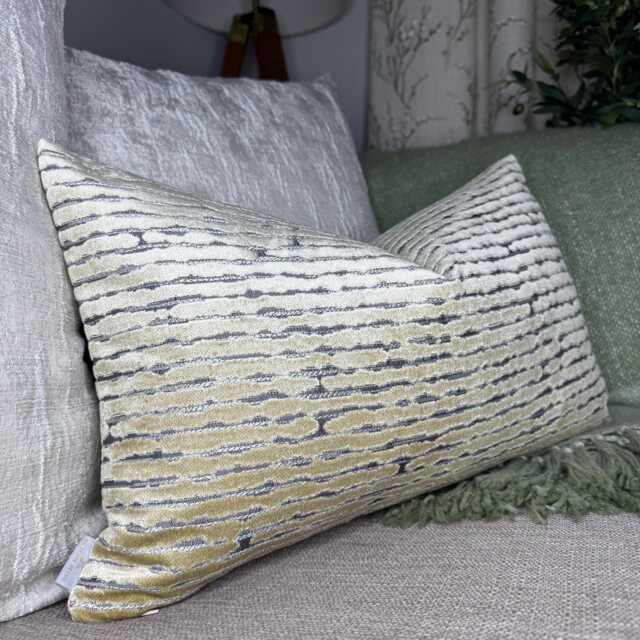 "Luxury Cushion Cover, Cut Velvet Green Pillow Modern Designer Rectangle Pillow Case, 12""x20" - image 1