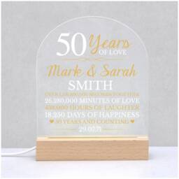 Personalised Golden 50Th Anniversary Gift, 50 Years Marriage Led Night Light Sign, Plaque - thumbnail 3