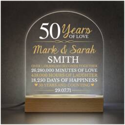 Personalised Golden 50Th Anniversary Gift, 50 Years Marriage Led Night Light Sign, Plaque - thumbnail 1