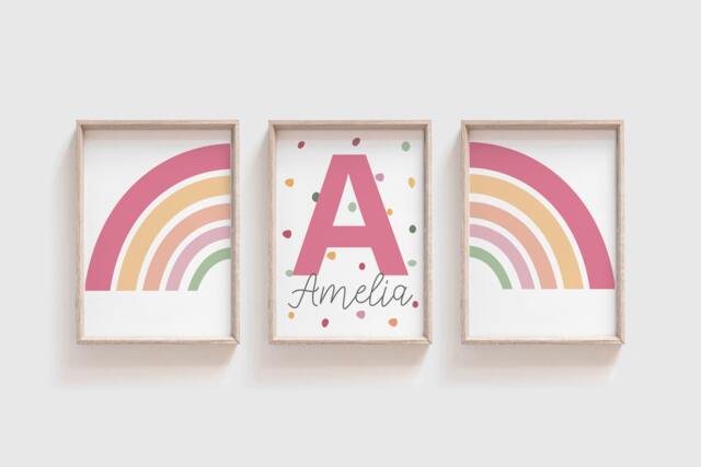 Set Of 3 Girls Nursery Prints, Rainbow Wall Art, Bedroom Blush Pink, Art - image 1