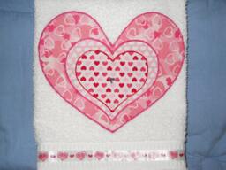 Appliqued Hearts Hand Towel Valentine's Day Cotton Bathroom Decor