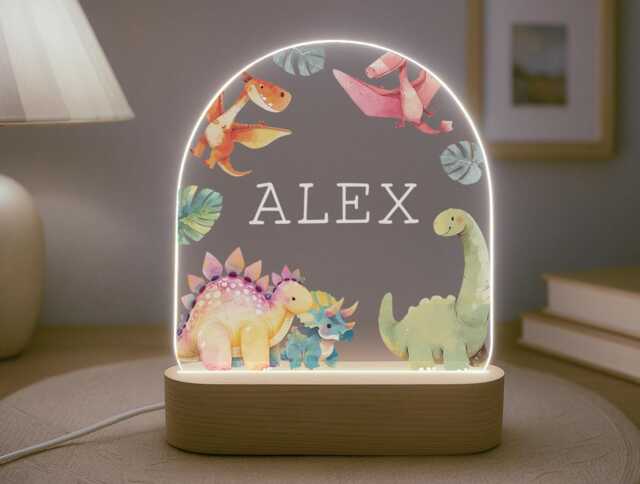 Personalised Children's Dinosaur Night Light - Led Lamp Kid's Decor Boy Girl Gift For Birthday Name Sign Bedroom Nursery - image 1