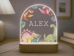 Personalised Children's Dinosaur Night Light - Led Lamp Kid's Decor Boy Girl Gift For Birthday Name Sign Bedroom Nursery - thumbnail 1