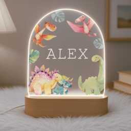 Personalised Children's Dinosaur Night Light - Led Lamp Kid's Decor Boy Girl Gift For Birthday Name Sign Bedroom Nursery - thumbnail 2