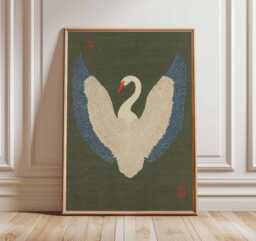Japanese Swan Wall Art Print, Vintage Bird Poster, Elegant Crane Style Illustration, Minimalist Animal Artwork, Decor - thumbnail 1