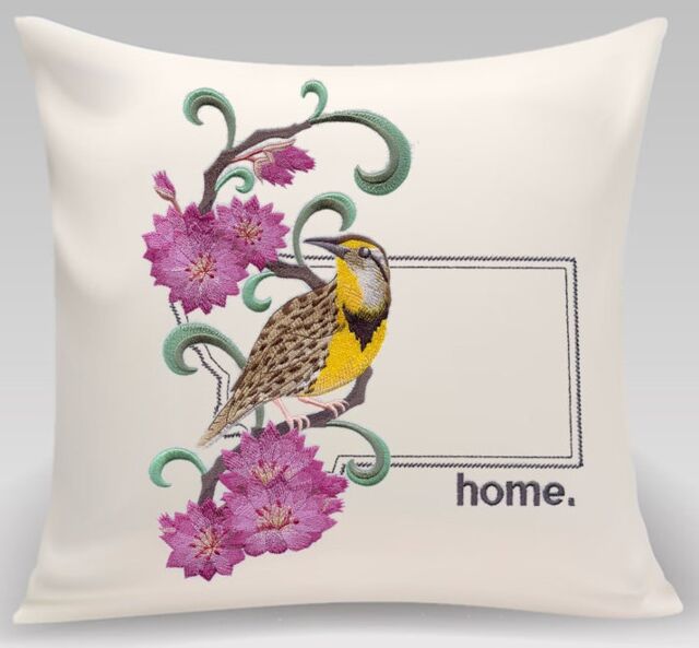 Montana Western Meadowlark & Bitterroot Medley. Embroidered With Feather Insert - image 1