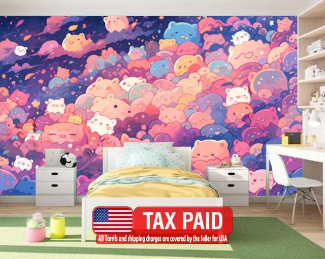 Kawaii Doodle Monster Wallpaper, Peel & Stick Kids Room Mural - image 1