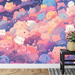 Kawaii Doodle Monster Wallpaper, Peel & Stick Kids Room Mural - thumbnail 3