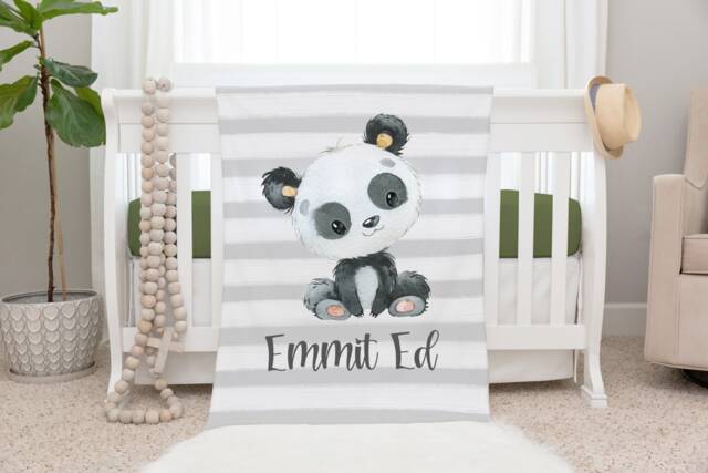 Panda Baby Blanket, Personalized Blanket Gift, Toddler Safari Nursery Decor, Birthday Bear - image 1