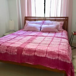 Pink Shibori Linen Bed Cover Hand Dyed With Cochineal - thumbnail 2
