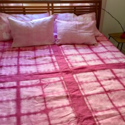 Pink Shibori Linen Bed Cover Hand Dyed With Cochineal - thumbnail 3