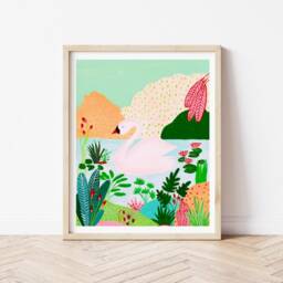 Swan Nursery Decor, Print, Tropical Wall Art, For Girls Room, Kids Room Home Swan Art Print - thumbnail 2