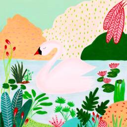 Swan Nursery Decor, Print, Tropical Wall Art, For Girls Room, Kids Room Home Swan Art Print - thumbnail 3