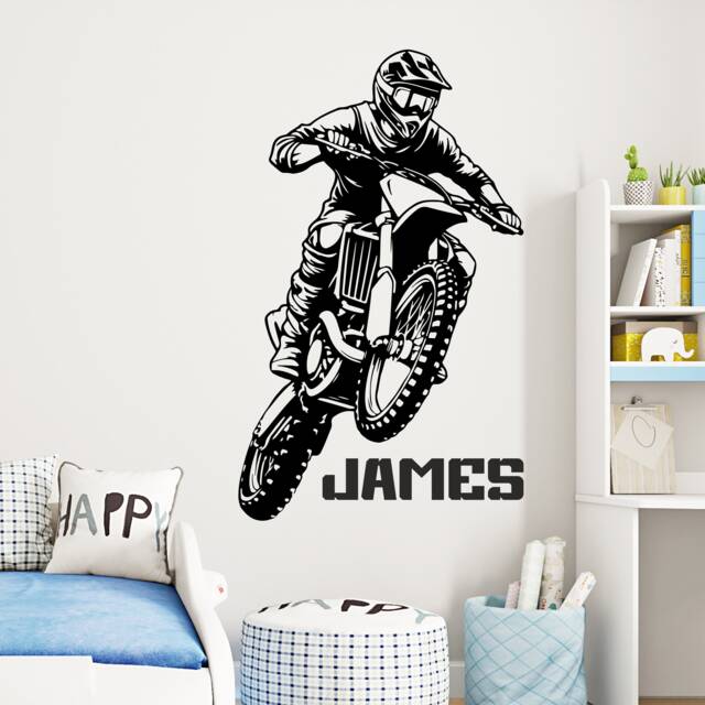 Motocross Dirtbike Wall Sticker With Personalised Name - Kids Boys Girls Bedroom Bespoke Custom Made Motorbike Bike Sports Motorsport - image 1