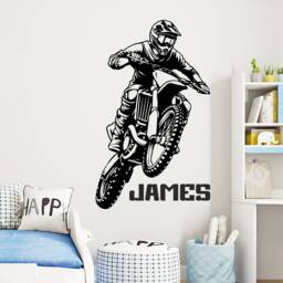 Motocross Dirtbike Wall Sticker With Personalised Name - Kids Boys Girls Bedroom Bespoke Custom Made Motorbike Bike Sports Motorsport - thumbnail 1