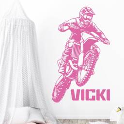 Motocross Dirtbike Wall Sticker With Personalised Name - Kids Boys Girls Bedroom Bespoke Custom Made Motorbike Bike Sports Motorsport - thumbnail 2