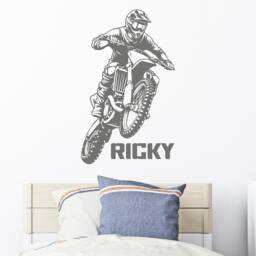 Motocross Dirtbike Wall Sticker With Personalised Name - Kids Boys Girls Bedroom Bespoke Custom Made Motorbike Bike Sports Motorsport - thumbnail 3