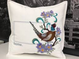 South Dakota Ring-Necked Pheasant & Pasqueflower Medley. Embroidered With Feather Insert - thumbnail 1
