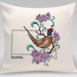 South Dakota Ring-Necked Pheasant & Pasqueflower Medley. Embroidered With Feather Insert - thumbnail 2