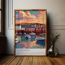 Padstow Sunset Art Print Cornish Harbour, England Holiday Souvenir - thumbnail 1