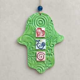 Hamsa Wall Art, Ceramic Hanging, Hand Home Blessing Amulet, Mosaic Tiles Decor Khamsa Good Luck Housewarming Gift - thumbnail 4