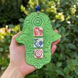 Hamsa Wall Art, Ceramic Hanging, Hand Home Blessing Amulet, Mosaic Tiles Decor Khamsa Good Luck Housewarming Gift - thumbnail 2