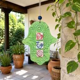 Hamsa Wall Art, Ceramic Hanging, Hand Home Blessing Amulet, Mosaic Tiles Decor Khamsa Good Luck Housewarming Gift - thumbnail 1