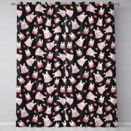 Cute Strawberry Bunny Cake Dessert Kawaii Black Background Seamless Pattern Readymade Eyelet Ring Top Thermal 100% Blackout Curtains - thumbnail 2
