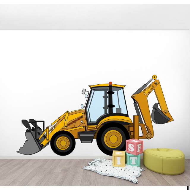 Kids Wall Decal Construction Bulldozer Excavator Tractor Large Sticker Boy Room Nursery Decor - image 1