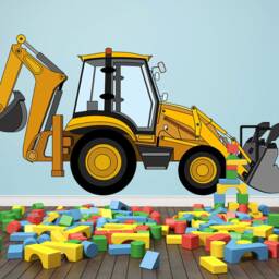 Kids Wall Decal Construction Bulldozer Excavator Tractor Large Sticker Boy Room Nursery Decor - thumbnail 2