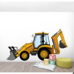 Kids Wall Decal Construction Bulldozer Excavator Tractor Large Sticker Boy Room Nursery Decor - thumbnail 1