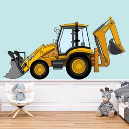 Kids Wall Decal Construction Bulldozer Excavator Tractor Large Sticker Boy Room Nursery Decor - thumbnail 3