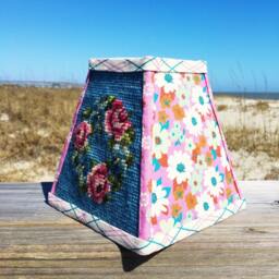 Vintage Needlepoint Lampshade Handmade Floral Wreath Shade - thumbnail 2