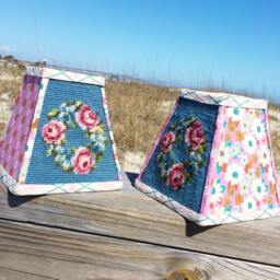 Vintage Needlepoint Lampshade Handmade Floral Wreath Shade - thumbnail 1