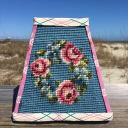Vintage Needlepoint Lampshade Handmade Floral Wreath Shade - thumbnail 3