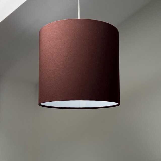 Brown Cotton Drum Lampshade, White Lining, Ceiling Shade - image 1