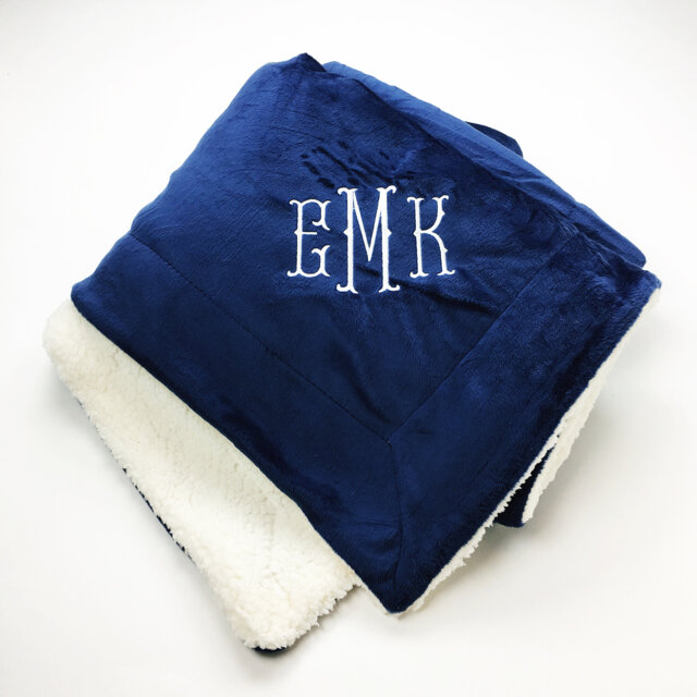Monogrammed Blanket, Custom Fleece Sherpa Backing, Teen Birthday Gift, Graduation Bridal Shower Personalized - image 1
