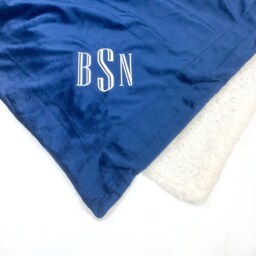 Monogrammed Blanket, Custom Fleece Sherpa Backing, Teen Birthday Gift, Graduation Bridal Shower Personalized - thumbnail 4