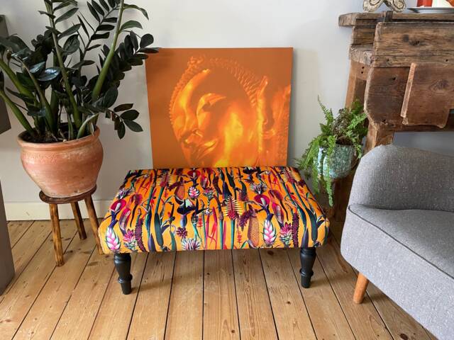 Botanical Velvet Footstool Large Coffee Table Ottoman, Floral, Jungle Patterns - image 1