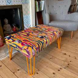 Botanical Velvet Footstool Large Coffee Table Ottoman, Floral, Jungle Patterns - thumbnail 2