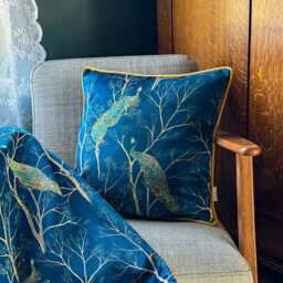 Celina Digby?? Designer Luxury Velvet Cushion Pillow Super Soft Floral Peacock Pacific Blue With Piping Available in 2 Sizes, Filling Options - thumbnail 3
