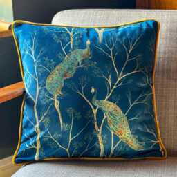 Celina Digby?? Designer Luxury Velvet Cushion Pillow Super Soft Floral Peacock Pacific Blue With Piping Available in 2 Sizes, Filling Options - thumbnail 2