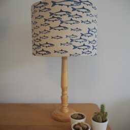 Fish Lampshade Blue Nautical Design Pattern Seaside Linen Style Handmade Fabric Drum Lamp Shade Table Or Ceiling Pendant - thumbnail 3