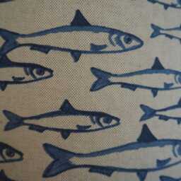 Fish Lampshade Blue Nautical Design Pattern Seaside Linen Style Handmade Fabric Drum Lamp Shade Table Or Ceiling Pendant - thumbnail 2