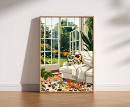 Open Window Henri Matisse Print, Style Fauvism Painting Exhibition, Patio Doors, Flowers Floral Garden, Nature Scene, Cosy Interior - thumbnail 1