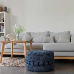 Ethnic Indigo Batik Ottoman Pouf, Hmong Hill Tribe Floor Cushion - 20x10 - thumbnail 2